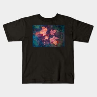 Autumn leaves cyanotype with rain drops 1 Kids T-Shirt